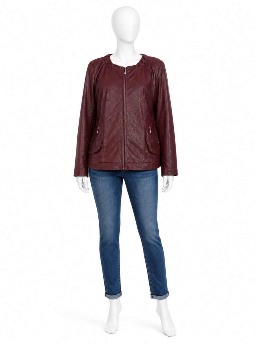 Notations Size XL Burgundy Faux Leather Zip Front Jacket | Lightweight Moto Styl